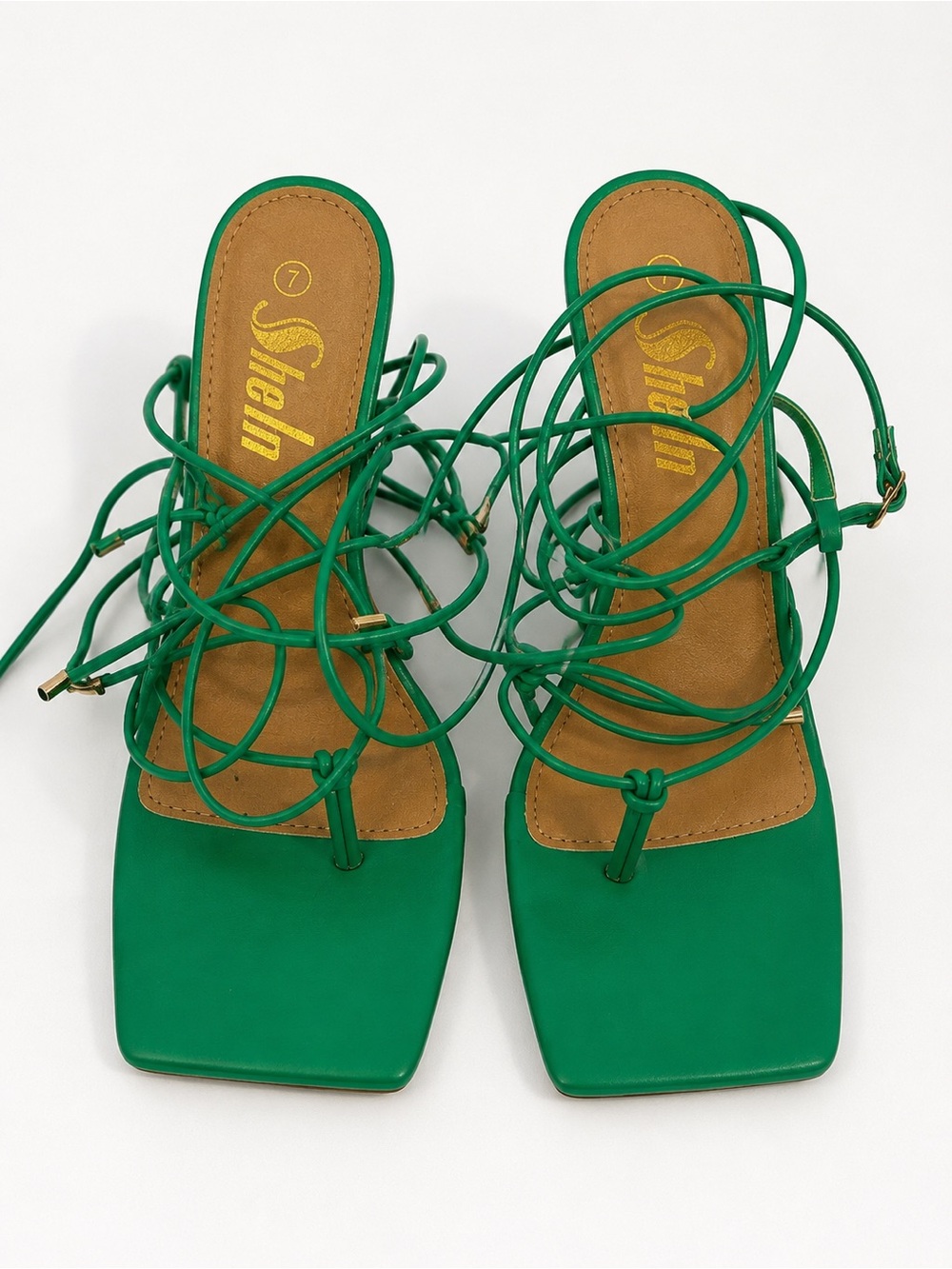 SHEIN Emerald Green Lace-Up Square-Toe Sandals